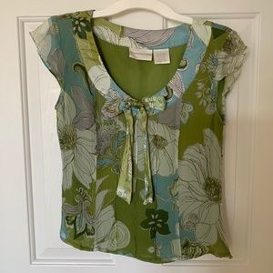 Green Floral Bowtie Blouse